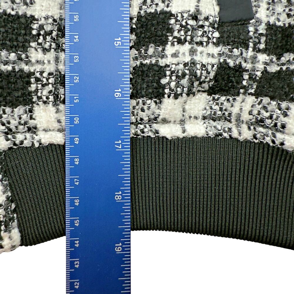 Anthropologie Maeve Black White Plaid Cropped Tweed Bomber Jacket LARGE - Picture 9 of 12